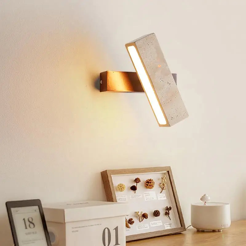 Axyaa Yellow Stone Wood Nordic LED Wall Light with Pull Chain Switch