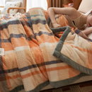 Axyaa King Size Plaid Coral Fleece Blanket Set for Autumn Winter Luxe Comfort