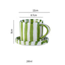 Axyaa Striped Ceramic Cup and Plate Set, 280ml Afternoon Tea Coffee Cup