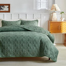 Axyaa Geometric Grid Bedspread Set - Grey Beige, US Queen Size 3pcs