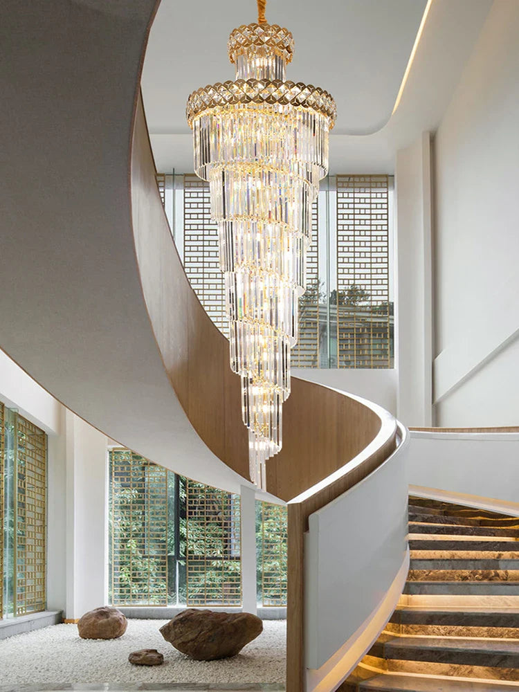 Luxurious Gold Crystal Chandelier: Axyaa Villa Chain Lighting Fixture for Elegant Staircases