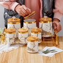 Axya Ceramic Storage Jar Set with Wooden Lid - 7 Piece Airtight Kitchen Containers