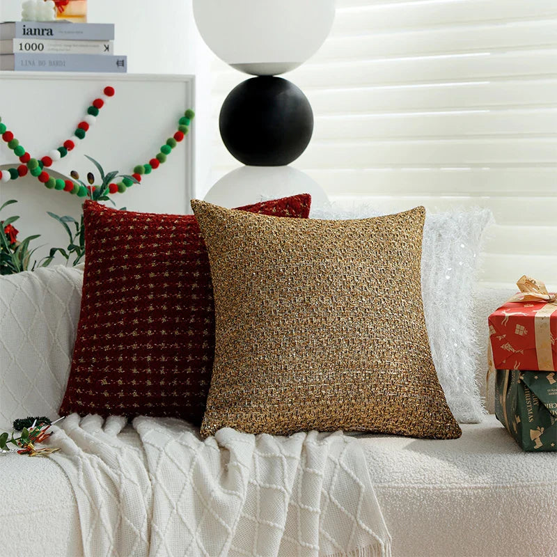 Axyaa Classic Gold Yarn-dyed Cushion Cover & Christmas Wool Knitted for Room Party Decor