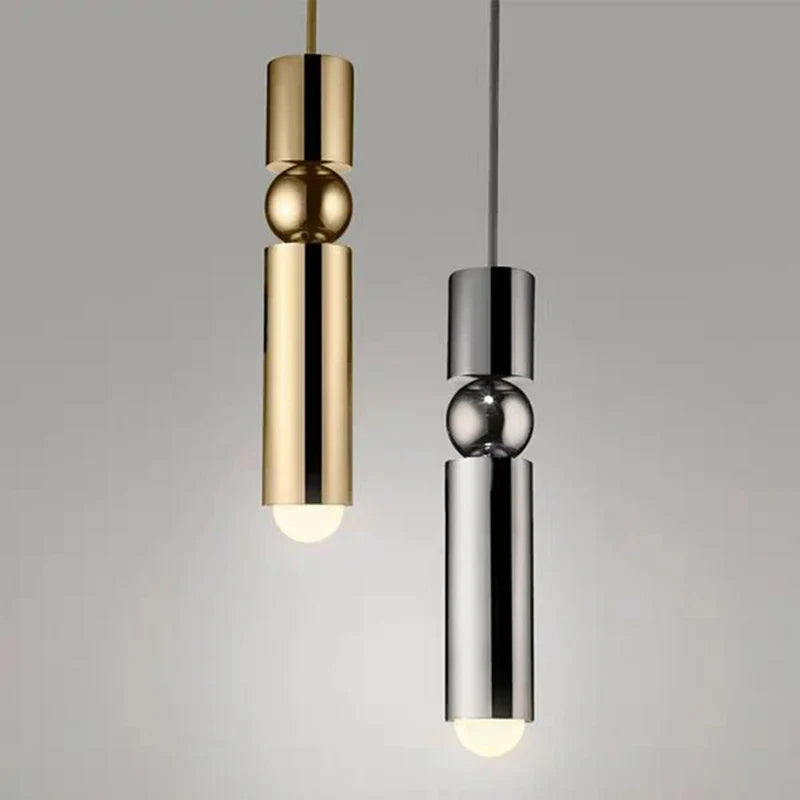 Axyaa Black Gold LED Tube Glass Chandelier - Modern Bedside Pendant Lamp