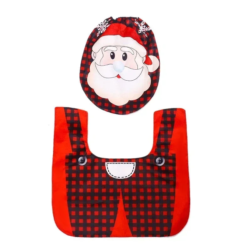 Axyaa Christmas Bathroom Set: Santa Claus Snowman Pattern Toilet Cover & Rug