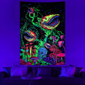 Axyaa Psychedelic Skull Head UV Reactive Tapestry Wall Hanging