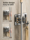Axyaa Wall-Mounted Mop Clip Holder Hook: Stainless Steel/Aluminum Bathroom Storage Rack