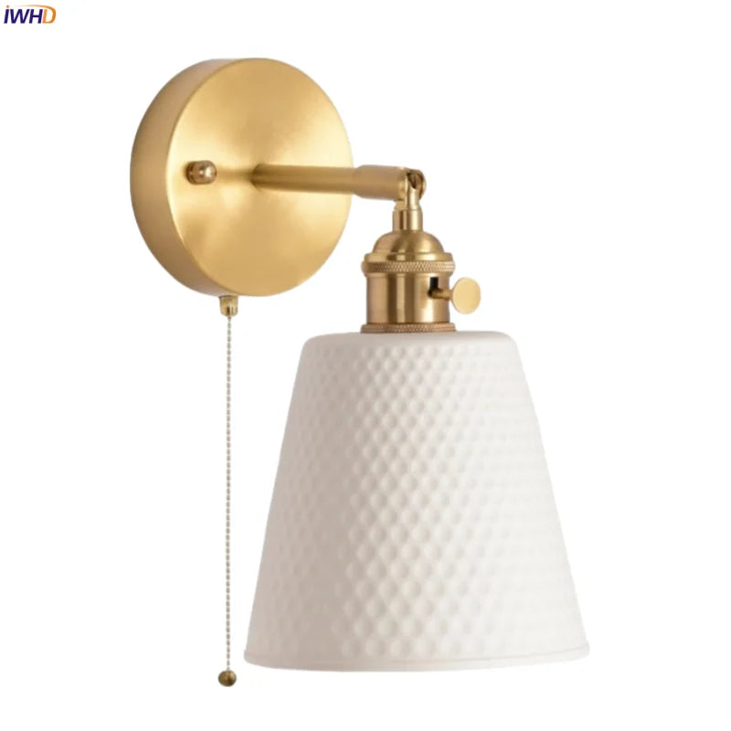 Axyaa White Ceramic LED Wall Sconce with Pull Chain Switch