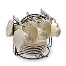 Axya Bone Coffee Set for 6 - Exquisite Cups, Saucers, Spoons & Holder