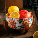 Axyaa Butterfly Love Flower Wooden Ceramic Noodle Rice Bowl Large Soup Tableware