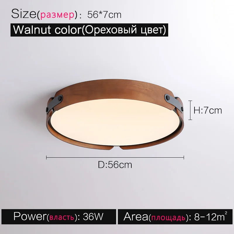 Axyaa Walnut Round Ceiling Lamp - Modern Japanese Nordic Style for Bedroom and Restaurant