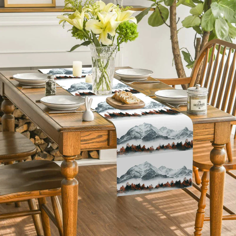 Axyaa Autumn Snow Mountains Table Runner for Home Wedding Centerpieces & Party Decor