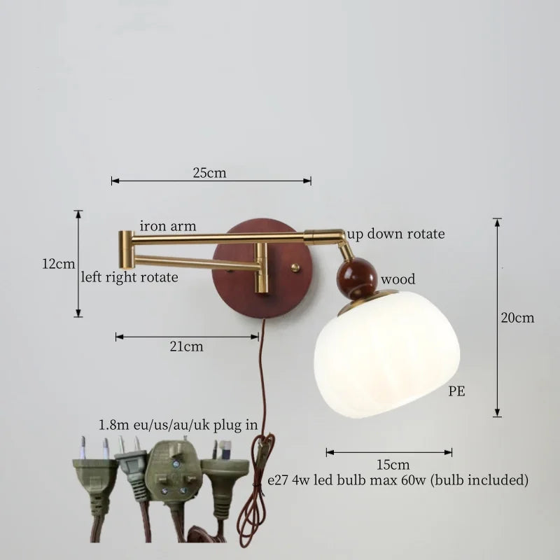 Axyaa White Pumpkin LED Wall Light - Swing Arm Nordic Modern Wandlamp