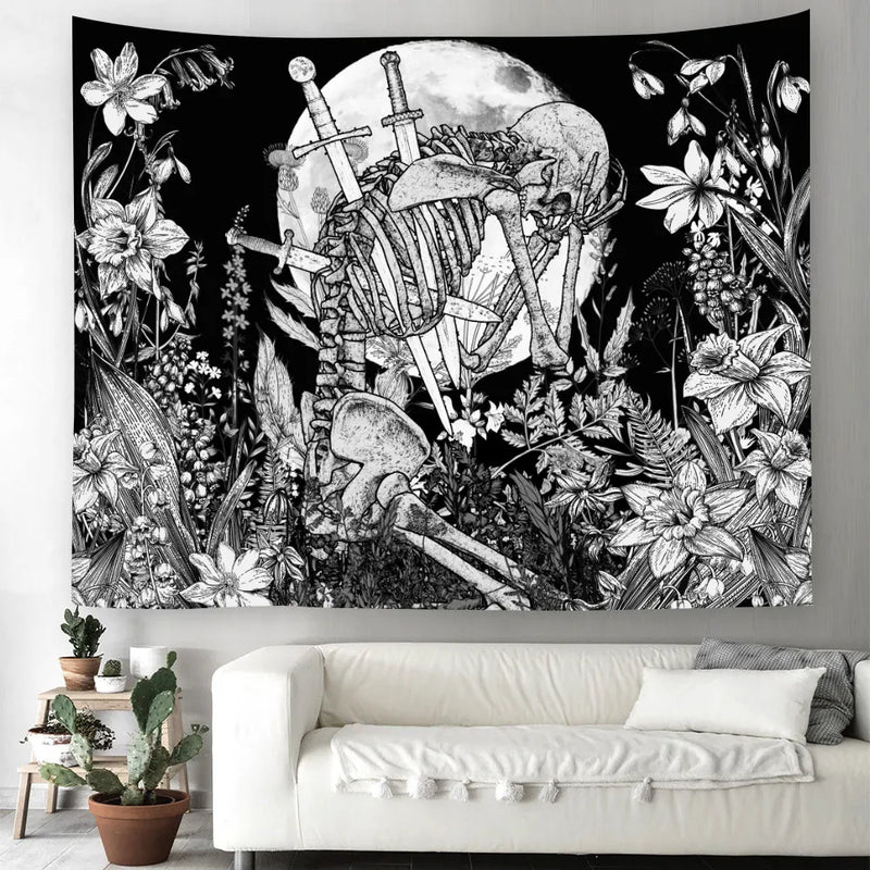 Axyaa Psychedelic Mushroom Jellyfish Skull Tapestry for Home Decor