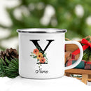 Axyaa Flower Letter Enamel Mug - Personalized Alphabet Camping Tea Coffee Cup