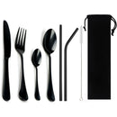 Axyaa Stainless Steel Dinnerware Set - 8-Pcs Black Tableware Cutlery Steak Knife Fork Teaspoon