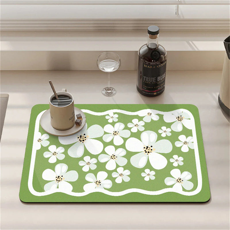 Axyaa Cartoon Flowers Silicone Coasters - Absorbent Kitchen Drying Mat