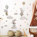 Axyaa Bunny Moon & Stars Wall Stickers: Nordic Boho Rabbit Hot Air Balloon Decals
