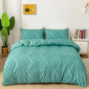 Tufted Wave Duvet Set: Boho Geometric Green Quilt Cover & Pillowcase, All-Seasons, US King Size