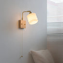 Axyaa Nordic Decor LED Wall Sconce Gold Brass White Glass Pull Chain Switch