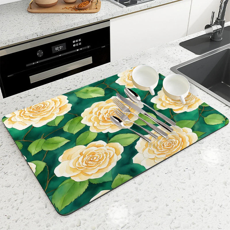 Axyaa Plant Oil Painting Kitchen Antiskid Drying Mat