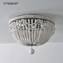 Retro White Wooden Beads Ceiling Lamp by Axyaa for Bedroom Staircase Entryway
