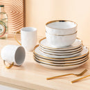 Axyaa White Stoneware Dinnerware Set with Gold Trim - 16/32 Piece Tableware Collection