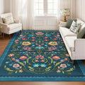 Retro Floral Print Bohemian Rug by Axyaa - Machine Washable & Non-slip Area Mat