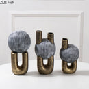 Axyaa Abstract Art Ceramic Vase with Artificial Flowers - Modern Room Decor Aesthetic