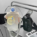 Axyaa Flat Square Sports Water Bottle: Transparent Portable Travel Cup With Adjustable Strap