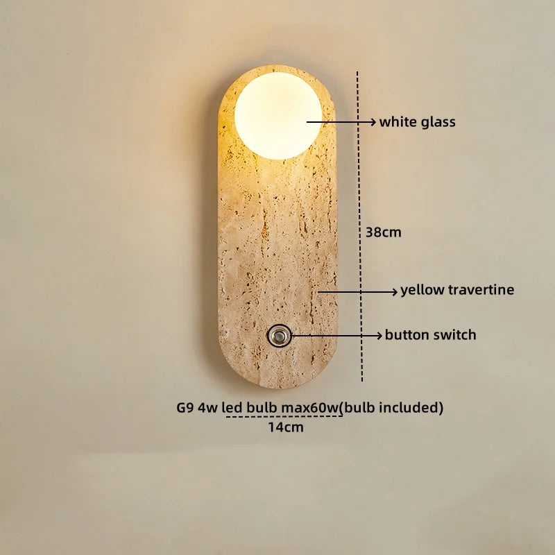 Axyaa Round Yellow Travertine LED Wall Light for Creative Room Decor