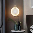 Axyaa Nordic Marble Pendant Lights Stone Round Ceiling Chandeliers for Modern Home Décor