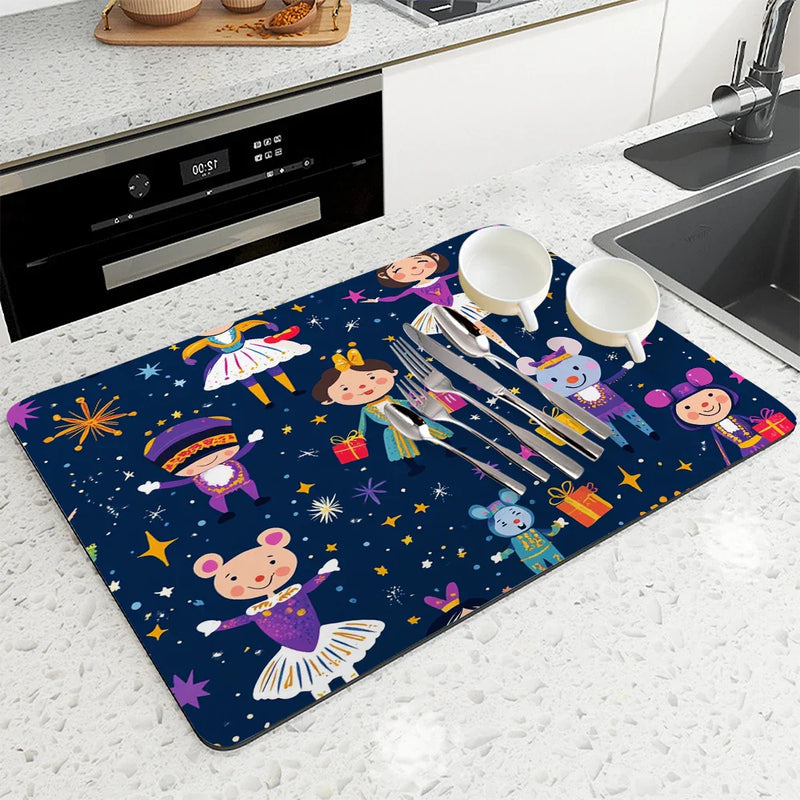 Axyaa Christmas Cartoon Coffee Mat: Absorbent & Draining for Tableware, Bathroom, & Kitchen