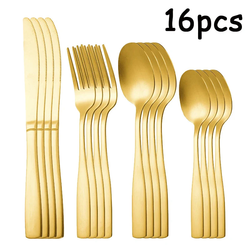 Axyaa Gold Square Handle Cutlery Set - 40pcs Stainless Steel