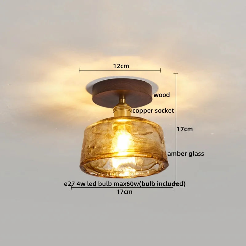 Axyaa Glass Wood LED Ceiling Lights Modern Plafondlamp for Living Room & Corridor
