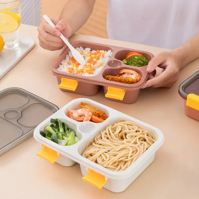 Axyaa 3-Grid Bento Box with Spoon | Microwaveable Lunch Container & Tableware