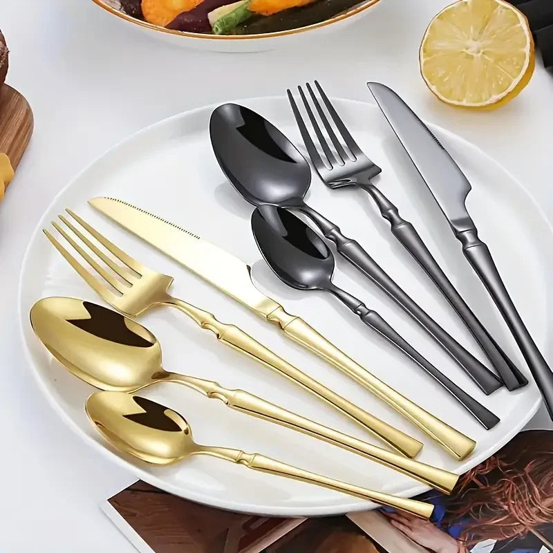 Axyaa Stainless Steel Cutlery Set - 24pcs, Steak Knife, Fork, Dessert Spoon