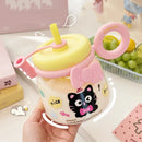 Axyaa Cute Cat Water Bottle With Straw Cap Handle - 950ml Plastic Tumbler