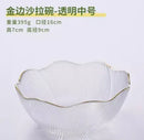 Axyaa Medium Glass Bowl, Household Tableware, Gold-Plated Fruit Salad Plate