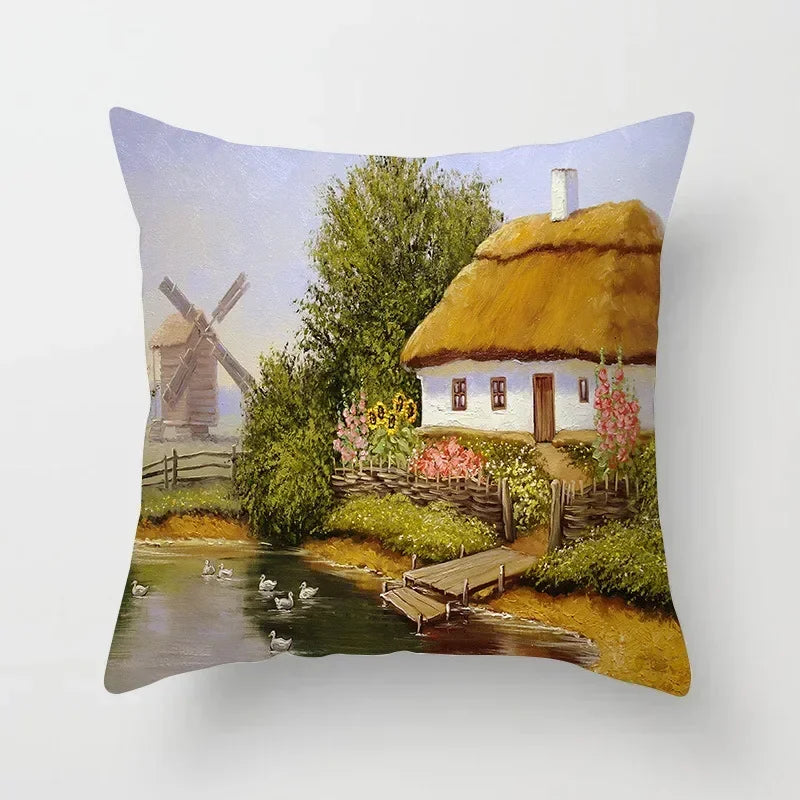 American Country Oil Painting Landscape Pillowcase by Axyaa for Home & Office Decor