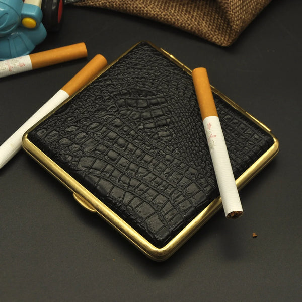 Axya Stylish Leather Cigarette Case with Copper Clip, Gift Box - Holds 18-20 Cigarettes