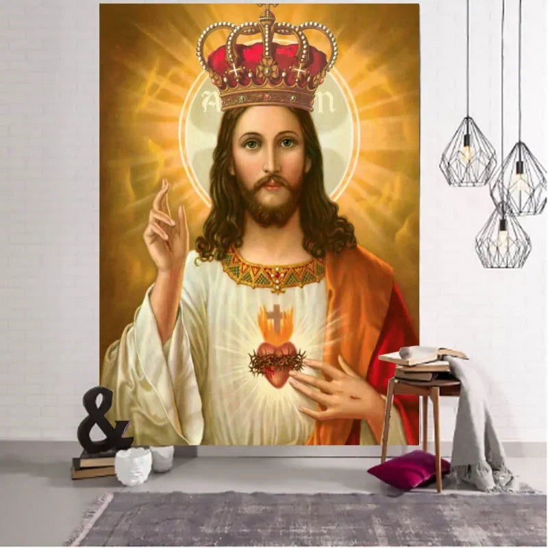 Axyaa Virgin Mary Tapestry: Medieval Retro Style Boho Wall Hanging for Home Decor