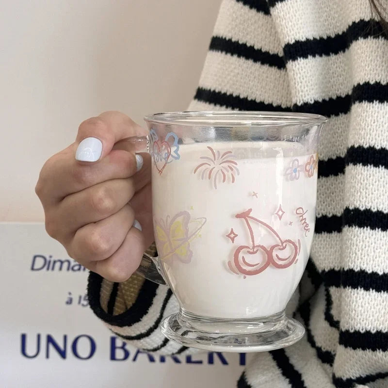 Axyaa Butterfly Glass Juice Mug - Cute Kawaii Design, 400ml, Cold Drink Cup