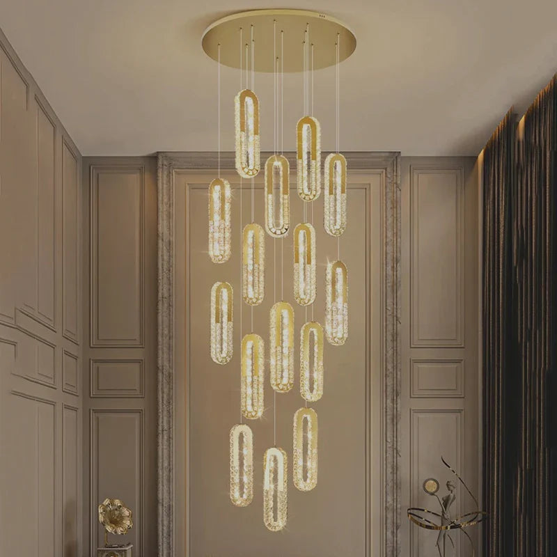 Axyaa Crystal Chandelier: Modern Stair Pendant Lamp for Living Room & Interior Lighting