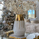 Axyaa Gold-plated Ceramic Vase with Artificial Flowers: Desk Decoration Floral Arrangement