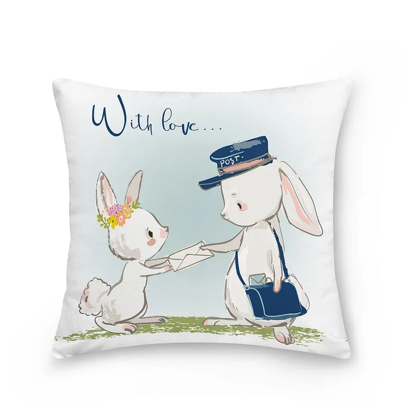 Easter Bunny Polyester Throw Pillow for Home Decor Sofa by Axyaa