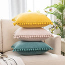 Soft Pink Velvet Pillow Covers with Pompom Accent by Axyaa