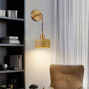 Axyaa Metal Gold Wall Lamp with Wood Lampshade for Parlor and Bedroom Lighting