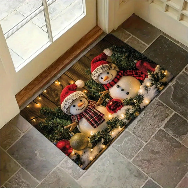 Snowman Printed Floor Mat for Home Room Bathroom Kitchen, Non-Slip Water Absorption