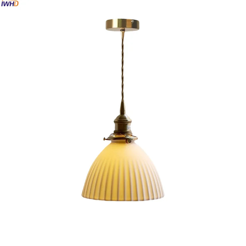 Axyaa Ceramic Shade LED Pendant Light - Japanese Style Bedroom Loft Fixture